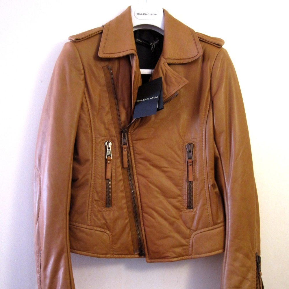 Balenciaga iconic BIKER Jacket Cognac Camel NEW